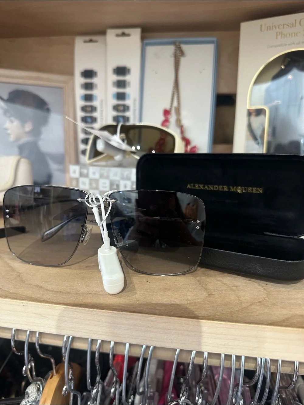 Alexander McQueen Black Gradient Shield Sunglasses with Gold Accents